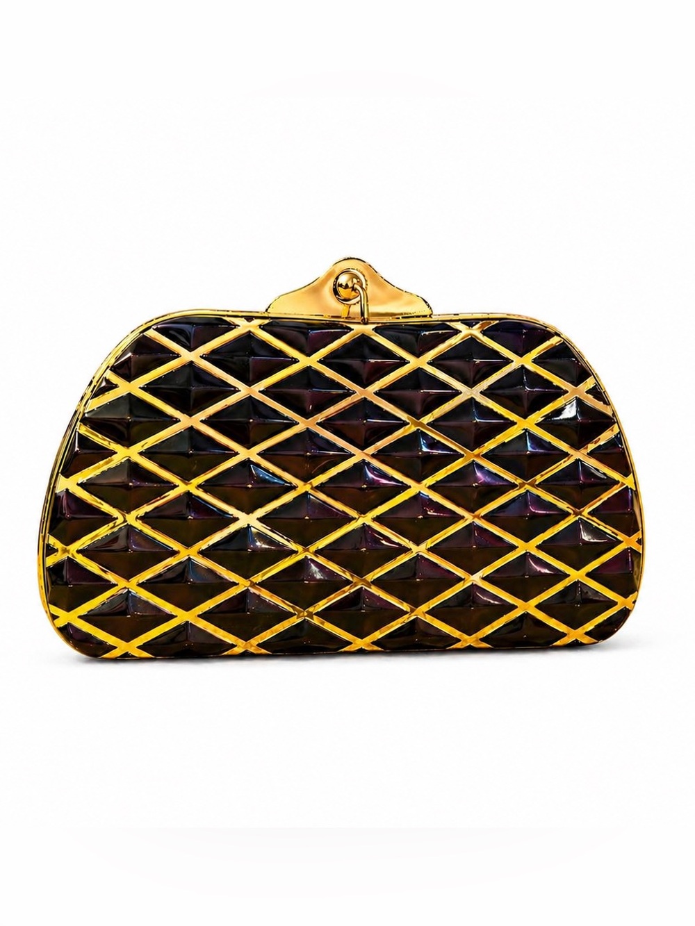 Vintage Sasha Black & Gold Geometric Hard Shell Evening Clutch